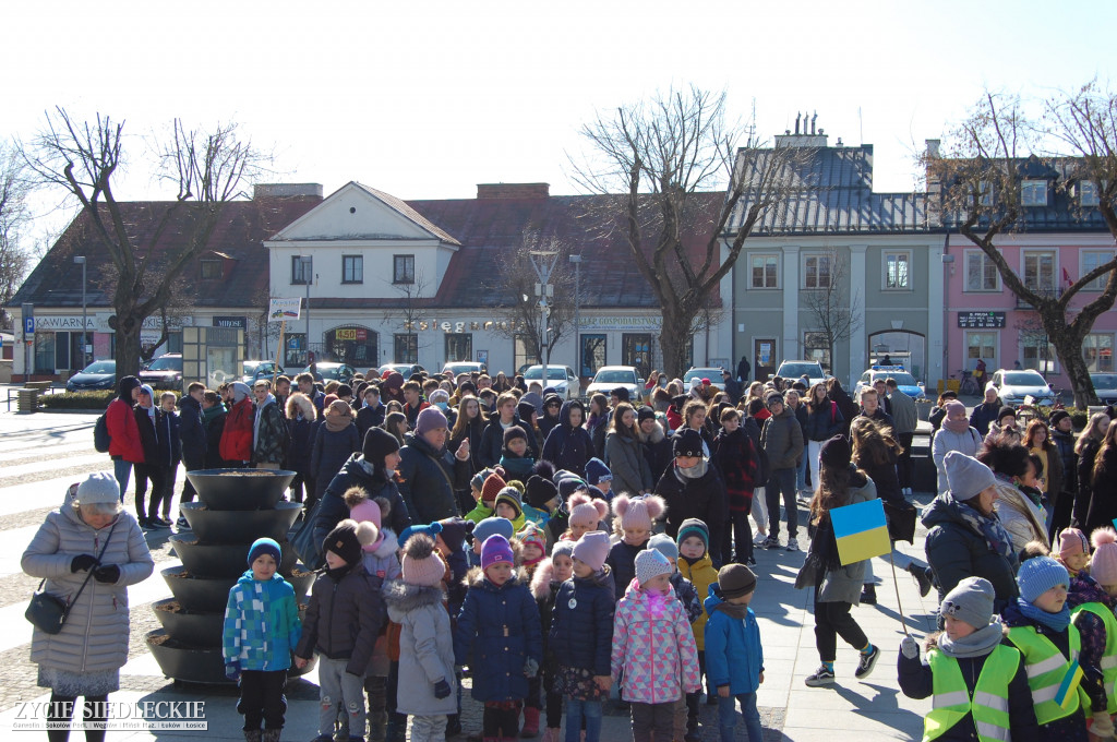 Solidarni z Ukrainą – wiec poparcia na rynku w Węgrowie