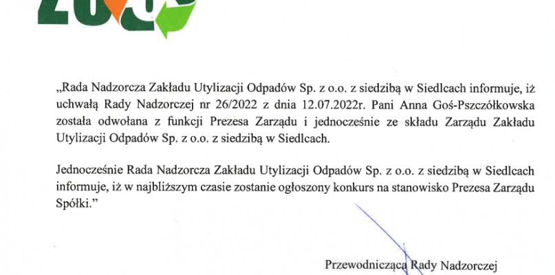 Prezes ZUO odwołana przez Radę Nadzorczą