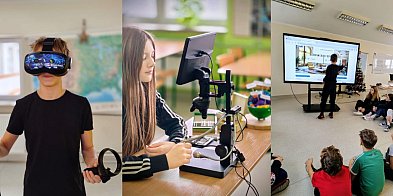 Okulary VR, mikroskop i monitor